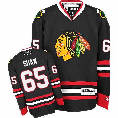 #65 Reebok Premier Andrew Shaw Men's Black NHL Jersey - Third Chicago Blackhawks