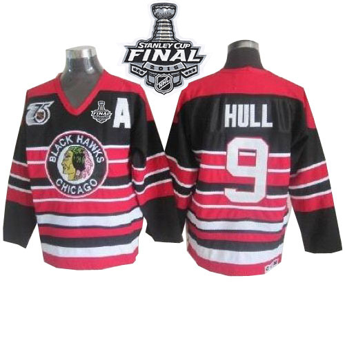 #9 CCM Premier Bobby Hull Men's Red/Black NHL Jersey - Chicago Blackhawks 75TH 2015 Stanley Cup Throwback