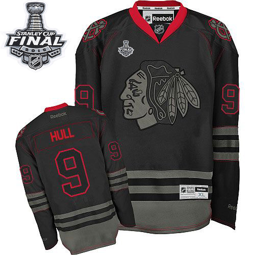 #9 Reebok Premier Bobby Hull Men's Black Ice NHL Jersey - Chicago Blackhawks 2015 Stanley Cup