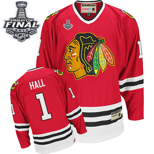 #1 CCM Premier Glenn Hall Men's Red NHL Jersey - Chicago Blackhawks 2015 Stanley Cup Throwback