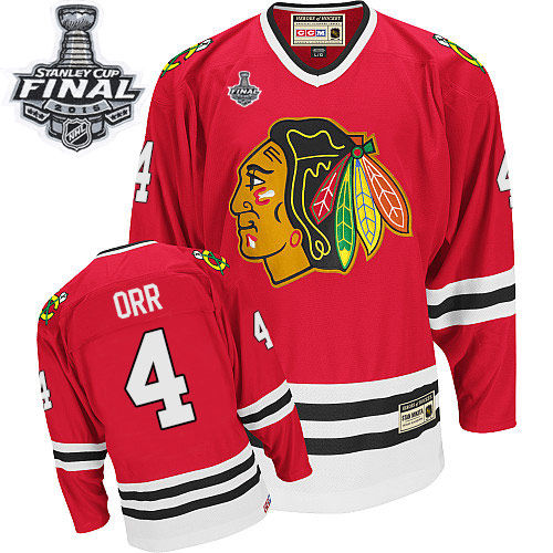 #4 CCM Authentic Bobby Orr Men's Red NHL Jersey - Chicago Blackhawks 2015 Stanley Cup Throwback