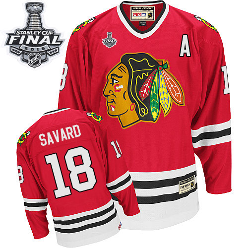 #18 CCM Premier Denis Savard Men's Red NHL Jersey - Chicago Blackhawks 2015 Stanley Cup Throwback
