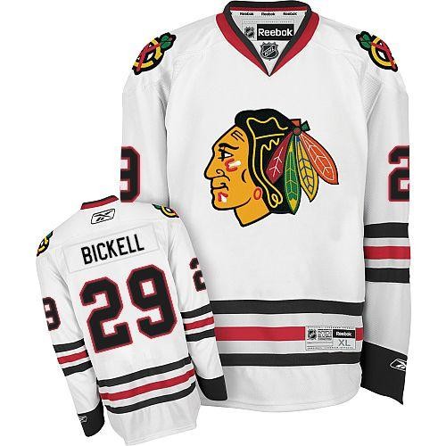 #29 Reebok Premier Bryan Bickell Men's White NHL Jersey - Away Chicago Blackhawks