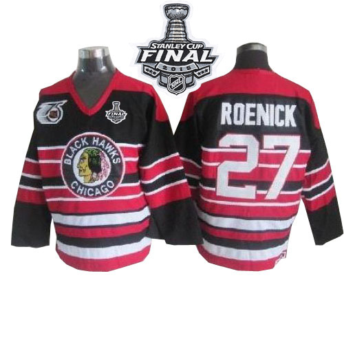 #27 CCM Authentic Jeremy Roenick Men's Red/Black NHL Jersey - Chicago Blackhawks 75TH 2015 Stanley Cup Throwback