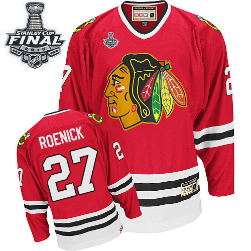 #27 CCM Authentic Jeremy Roenick Men's Red NHL Jersey - Chicago Blackhawks 2015 Stanley Cup Throwback