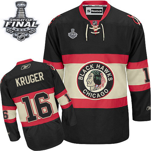 #16 Reebok Premier Marcus Kruger Men's Black NHL Jersey - New Third Chicago Blackhawks 2015 Stanley Cup