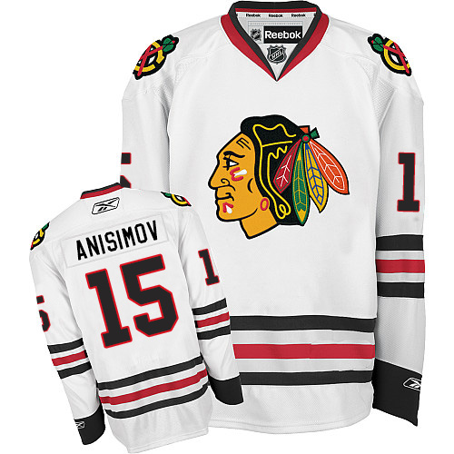 #15 Reebok Authentic Artem Anisimov Men's White NHL Jersey - Away Chicago Blackhawks