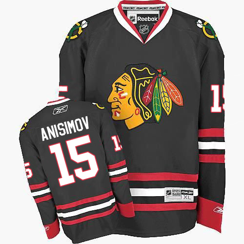 #15 Reebok Authentic Artem Anisimov Men's Black NHL Jersey - Third Chicago Blackhawks