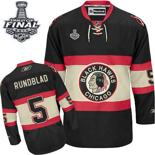 #5 Reebok Authentic David Rundblad Men's Black NHL Jersey - New Third Chicago Blackhawks 2015 Stanley Cup