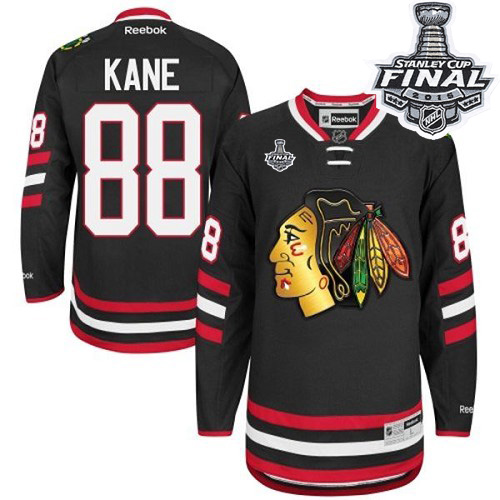 #88 Reebok Premier Patrick Kane Men's Black NHL Jersey - Chicago Blackhawks 2014 Stadium Series 2015 Stanley Cup