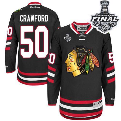 #50 Reebok Premier Corey Crawford Men's Black NHL Jersey - Chicago Blackhawks 2014 Stadium Series 2015 Stanley Cup