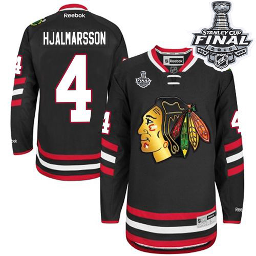 #4 Reebok Premier Niklas Hjalmarsson Men's Black NHL Jersey - Chicago Blackhawks 2014 Stadium Series 2015 Stanley Cup