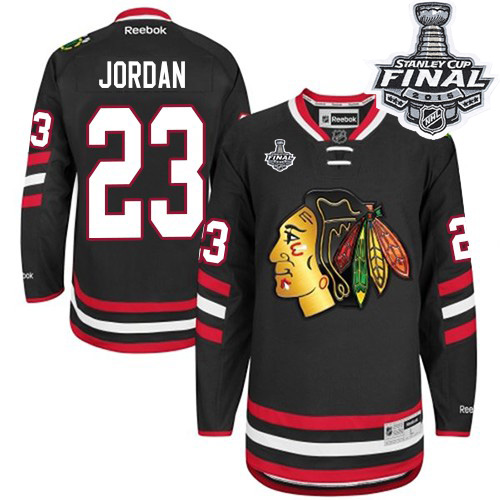 #23 Reebok Authentic Michael Jordan Men's Black NHL Jersey - Chicago Blackhawks 2014 Stadium Series 2015 Stanley Cup