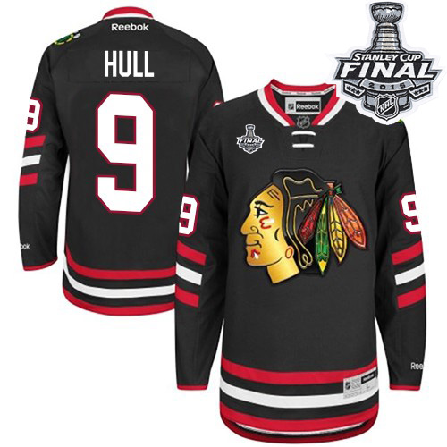 #9 Reebok Premier Bobby Hull Men's Black NHL Jersey - Chicago Blackhawks 2014 Stadium Series 2015 Stanley Cup