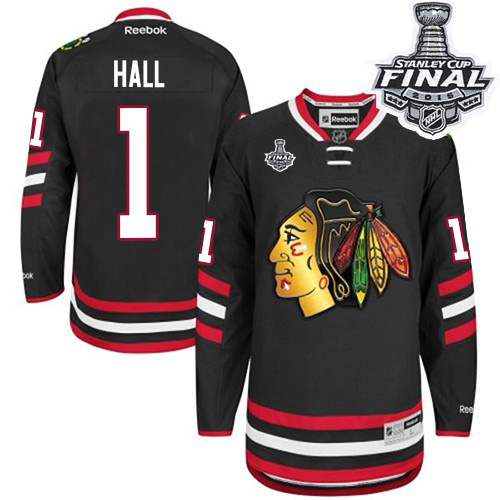 #1 Reebok Premier Glenn Hall Men's Black NHL Jersey - Chicago Blackhawks 2014 Stadium Series 2015 Stanley Cup