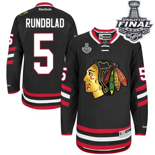 #5 Reebok Authentic David Rundblad Men's Black NHL Jersey - Chicago Blackhawks 2014 Stadium Series 2015 Stanley Cup