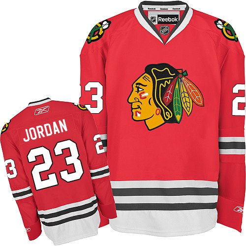 #23 Reebok Authentic Michael Jordan Men's Red NHL Jersey - Home Chicago Blackhawks