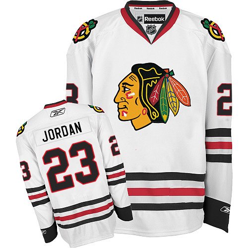 #23 Reebok Authentic Michael Jordan Men's White NHL Jersey - Away Chicago Blackhawks