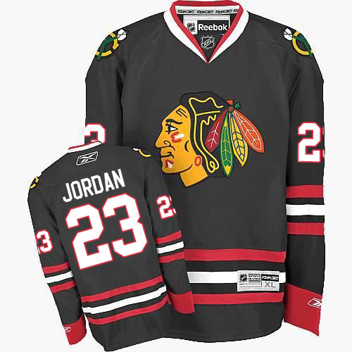 #23 Reebok Authentic Michael Jordan Men's Black NHL Jersey - Third Chicago Blackhawks