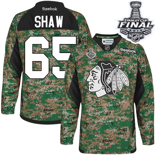 #65 Reebok Premier Andrew Shaw Men's Camo NHL Jersey - Chicago Blackhawks Veterans Day Practice 2015 Stanley Cup