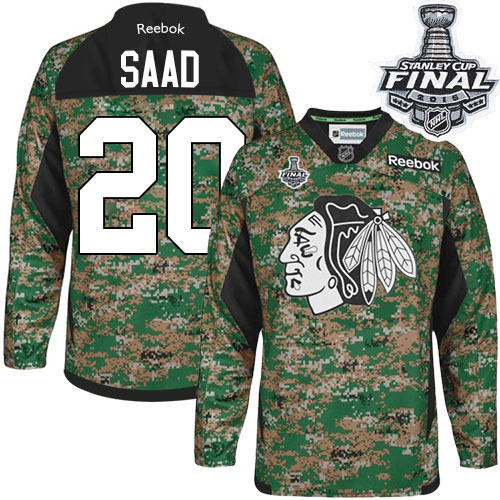 #20 Reebok Premier Brandon Saad Men's Camo NHL Jersey - Chicago Blackhawks Veterans Day Practice 2015 Stanley Cup