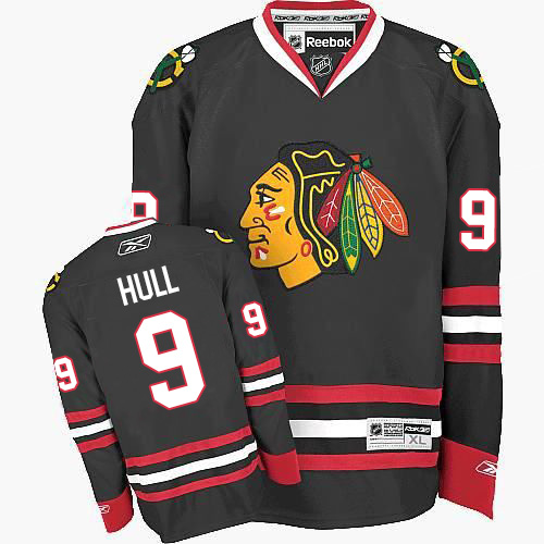 #9 Reebok Premier Bobby Hull Men's Black NHL Jersey - Third Chicago Blackhawks