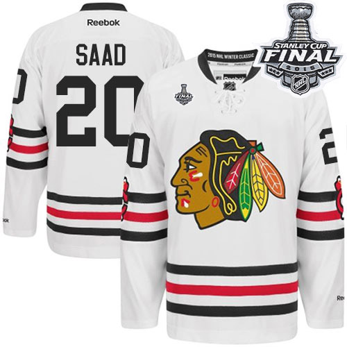 #20 Reebok Premier Brandon Saad Men's White NHL Jersey - Chicago Blackhawks 2015 Winter Classic 2015 Stanley Cup