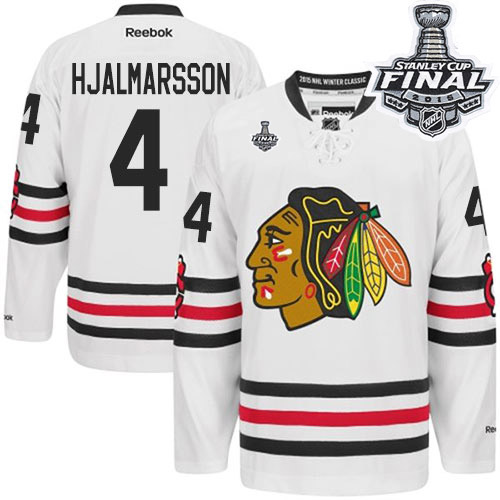 #4 Reebok Premier Niklas Hjalmarsson Men's White NHL Jersey - Chicago Blackhawks 2015 Winter Classic 2015 Stanley Cup