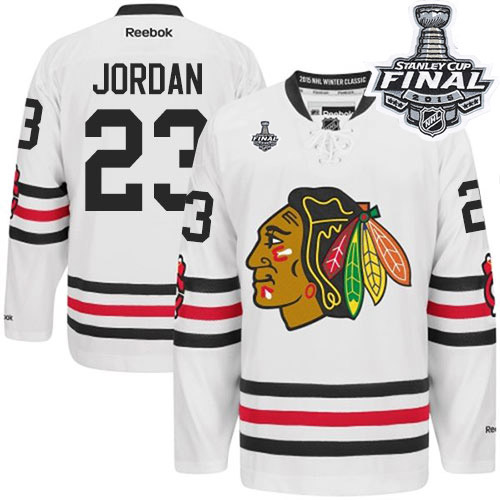 #23 Reebok Premier Michael Jordan Men's White NHL Jersey - Chicago Blackhawks 2015 Winter Classic 2015 Stanley Cup