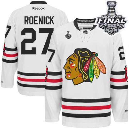 #27 Reebok Premier Jeremy Roenick Men's White NHL Jersey - Chicago Blackhawks 2015 Winter Classic 2015 Stanley Cup