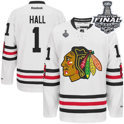 #1 Reebok Premier Glenn Hall Men's White NHL Jersey - Chicago Blackhawks 2015 Winter Classic 2015 Stanley Cup