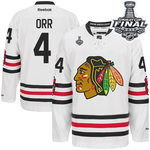 #4 Reebok Premier Bobby Orr Men's White NHL Jersey - Chicago Blackhawks 2015 Winter Classic 2015 Stanley Cup
