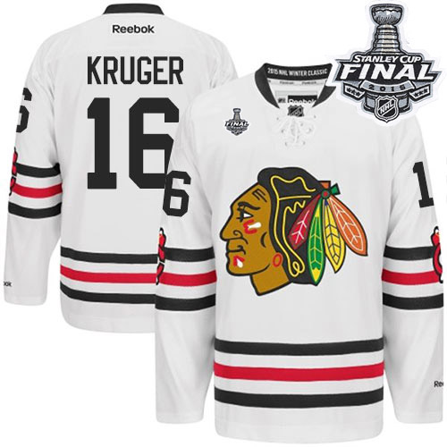 #16 Reebok Premier Marcus Kruger Men's White NHL Jersey - Chicago Blackhawks 2015 Winter Classic 2015 Stanley Cup