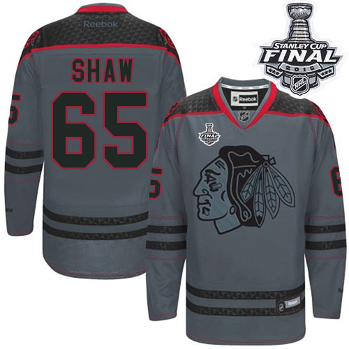 #65 Reebok Premier Andrew Shaw Men's Charcoal NHL Jersey - Chicago Blackhawks Cross Check Fashion 2015 Stanley Cup