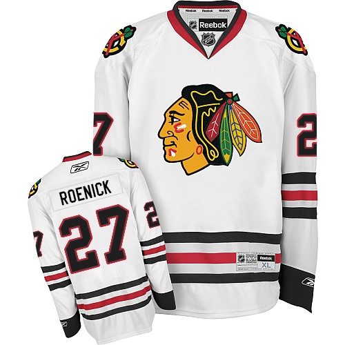 #27 Reebok Premier Jeremy Roenick Men's White NHL Jersey - Away Chicago Blackhawks