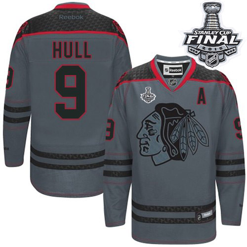 #9 Reebok Premier Bobby Hull Men's Charcoal NHL Jersey - Chicago Blackhawks Cross Check Fashion 2015 Stanley Cup