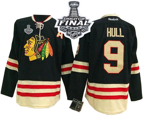 #9 Reebok Premier Bobby Hull Men's Black NHL Jersey - Chicago Blackhawks 2015 Winter Classic 2015 Stanley Cup