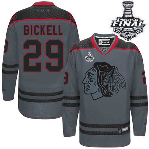 #29 Reebok Premier Bryan Bickell Men's Charcoal NHL Jersey - Chicago Blackhawks Cross Check Fashion 2015 Stanley Cup