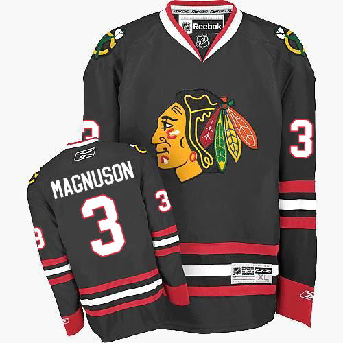 #3 Reebok Premier Keith Magnuson Men's Black NHL Jersey - Third Chicago Blackhawks
