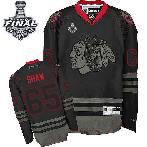 #65 Reebok Premier Andrew Shaw Men's Black Ice NHL Jersey - Chicago Blackhawks 2015 Stanley Cup