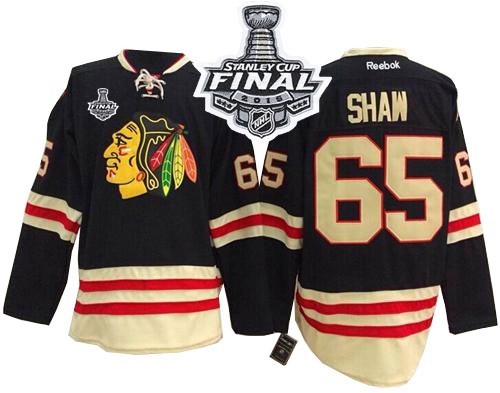 #65 Reebok Premier Andrew Shaw Men's Black NHL Jersey - Chicago Blackhawks 2015 Winter Classic 2015 Stanley Cup