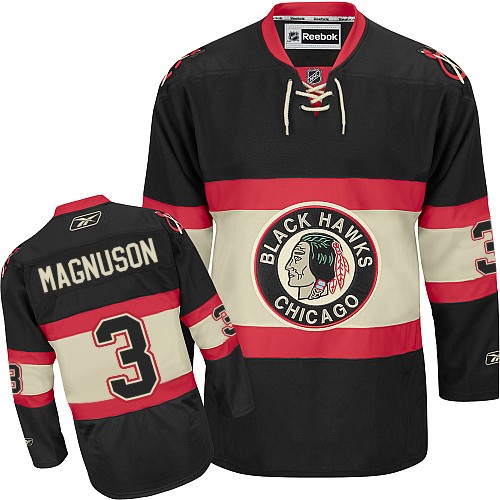 #3 Reebok Authentic Keith Magnuson Men's Black NHL Jersey - New Third Chicago Blackhawks