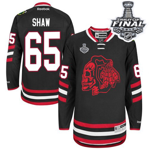 #65 Reebok Premier Andrew Shaw Men's Black NHL Jersey - Chicago Blackhawks Red Skull 2014 Stadium Series 2015 Stanley Cup