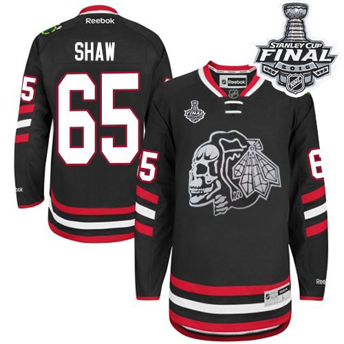 #65 Reebok Premier Andrew Shaw Men's Black NHL Jersey - Chicago Blackhawks White Skull 2014 Stadium Series 2015 Stanley Cup