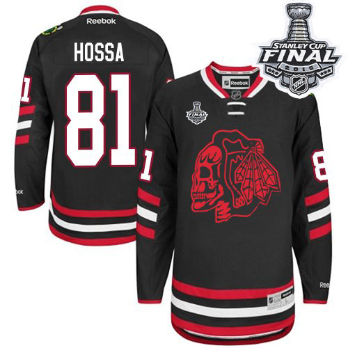 #81 Reebok Premier Marian Hossa Men's Black NHL Jersey - Chicago Blackhawks Red Skull 2014 Stadium Series 2015 Stanley Cup