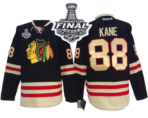 #88 Reebok Premier Patrick Kane Men's Black NHL Jersey - Chicago Blackhawks 2015 Winter Classic 2015 Stanley Cup