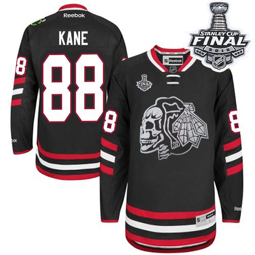 #88 Reebok Premier Patrick Kane Men's Black NHL Jersey - Chicago Blackhawks White Skull 2014 Stadium Series 2015 Stanley Cup
