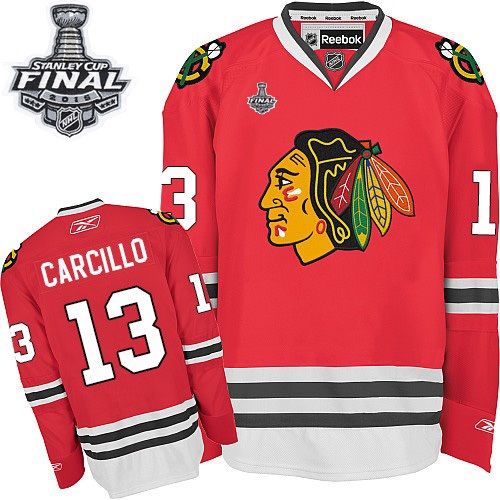 #13 Reebok Authentic Daniel Carcillo Men's Red NHL Jersey - Home Chicago Blackhawks 2015 Stanley Cup