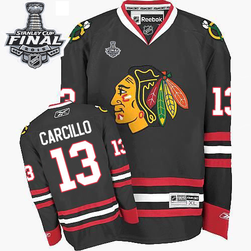 #13 Reebok Premier Daniel Carcillo Men's Black NHL Jersey - Third Chicago Blackhawks 2015 Stanley Cup