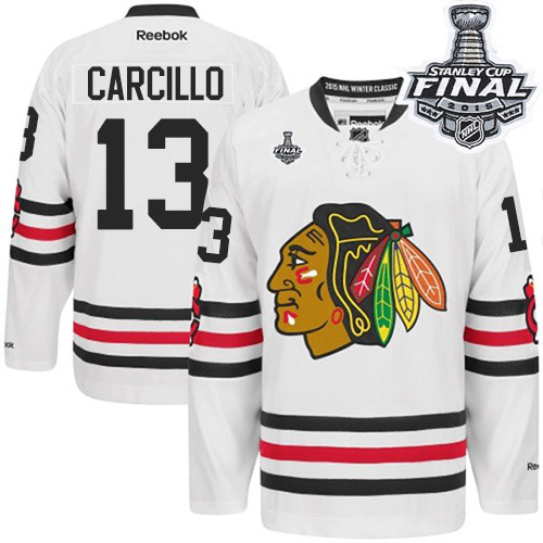 #13 Reebok Authentic Daniel Carcillo Men's White NHL Jersey - Chicago Blackhawks 2015 Winter Classic 2015 Stanley Cup